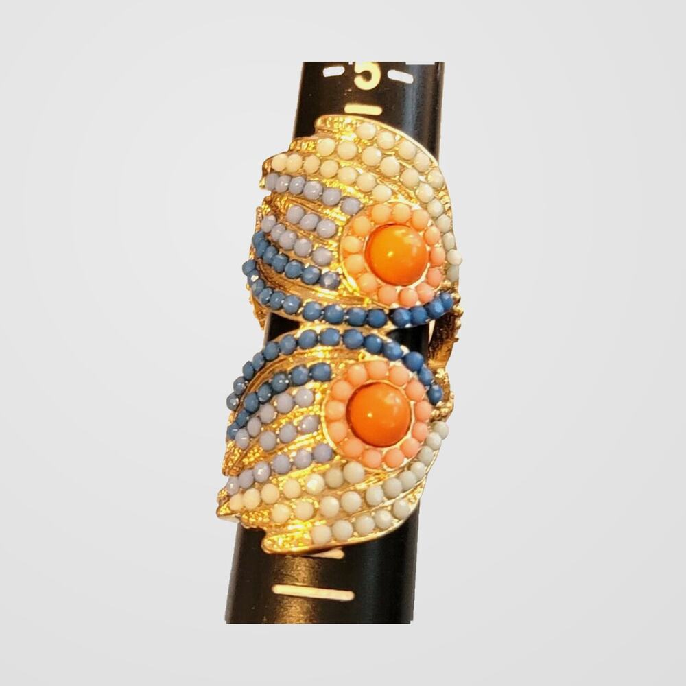Long Colorful Fashion Ring Size 7 Blue &‎ Orange Gold-tone metal r-2